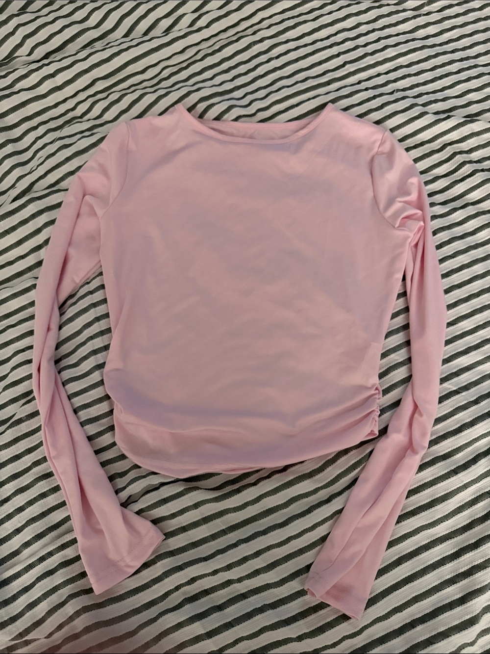 Light Pink Rouched Side Long Sleeve Top